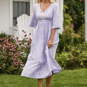 April Cornell Dress Purple Spring Clover Lavender Periwinkle Floral Gauze XL